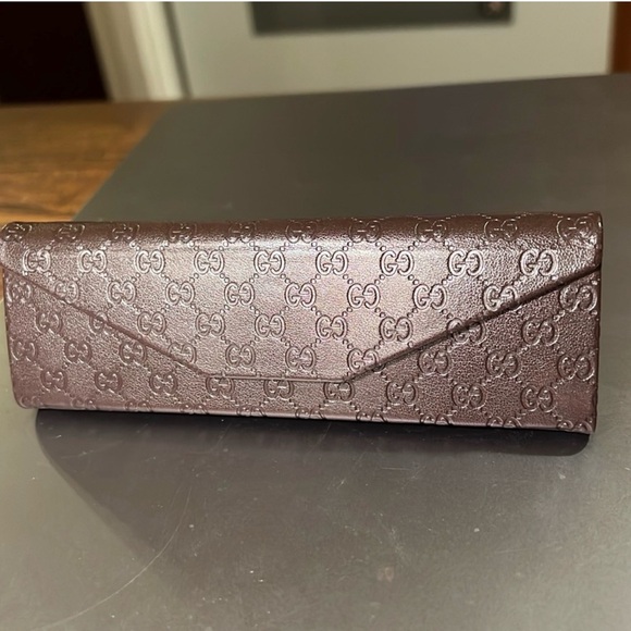 Gucci Brown Leather Triangle Folding Eyeglass and Low Profile Sunglasses Case